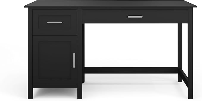 Martha Stewart Hutton Shaker Style Home Office Desk with Storage in Black with Brushed Nickel Hardware