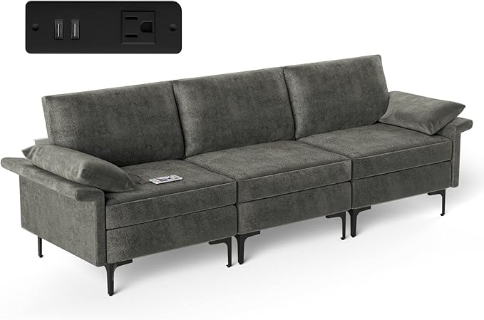 Giantex 3-Seat Sectional Sofa Couch 100.5 L Convertible Sleeper with USB Port &amp Outlet Armrest Cushion Modern Fabric Upholstered Modular Sofa for Living Room Apartment Dorm Reception Room
