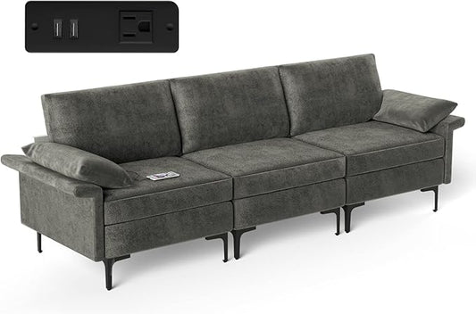 Giantex 3-Seat Sectional Sofa Couch 100.5 L Convertible Sleeper with USB Port &amp Outlet Armrest Cushion Modern Fabric Upholstered Modular Sofa for Living Room Apartment Dorm Reception Room