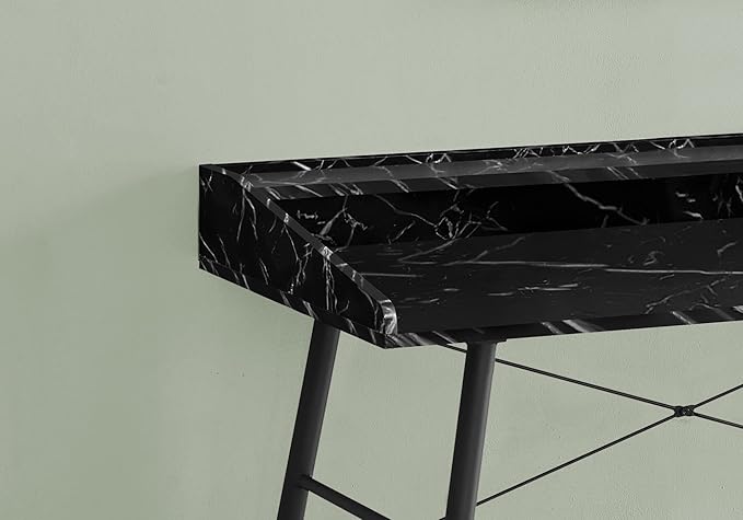 Computer Desk Home Office Laptop Storage Shelves 48 l Work Black Marble Look Laminate Black Metal Contemporary Modern BQ356