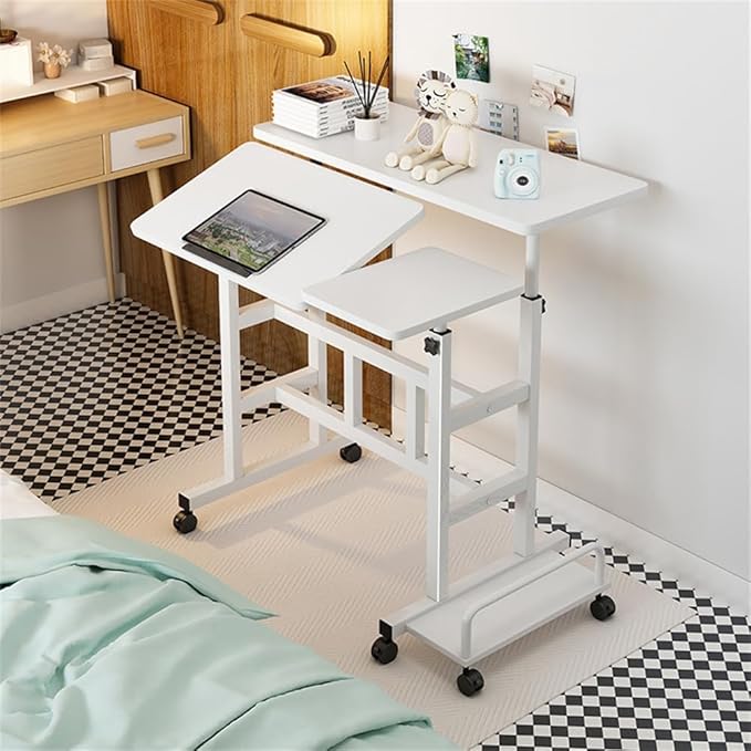 Small Standing Desk with Wheels Mobile Stand Up Desk Portable Standing Table on Wheels for Walking Pad Rolling Computer Desks Adjustable Height for Home Office School Dark Walnut