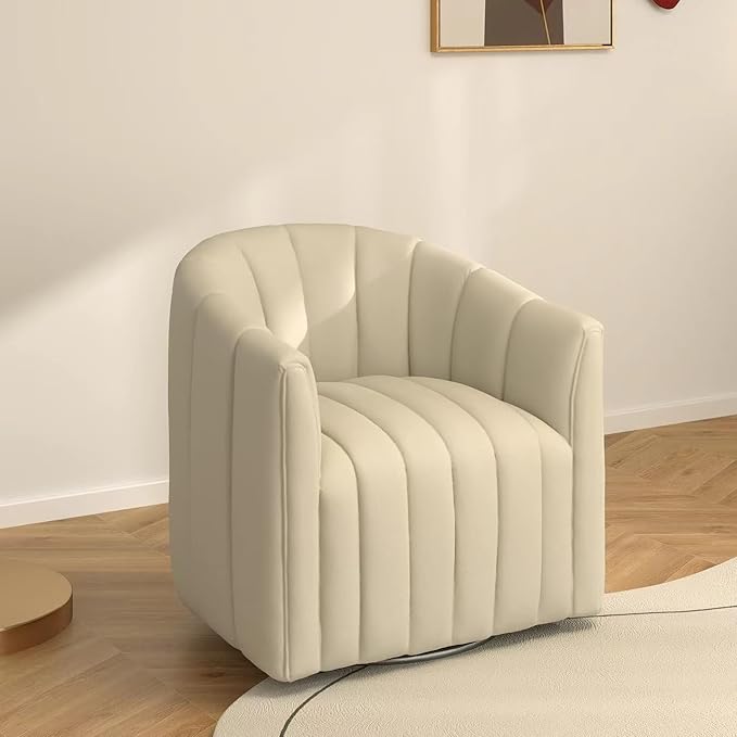 Swivel Accent ChairCuddle Modern Barrel ArmchairComfy Velvet Round Chair with Metal Base for Living Room Bedroom(Beige)