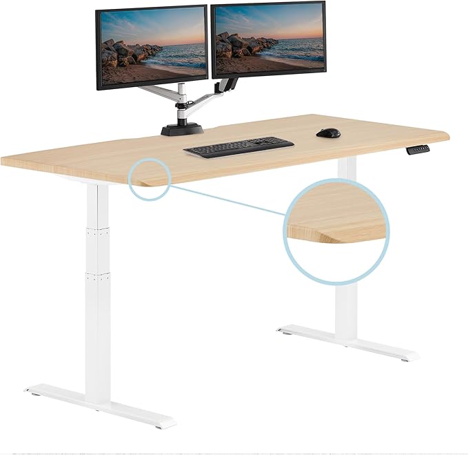 Vari ComfortEdge 72x30 Inch Electric Standing Desk – Height Adjustable Large Office Sit Stand VariDesk with Sloped Edge Memory Presets 180 LB Capacity + Tool-Free Assembly (Light Wood)