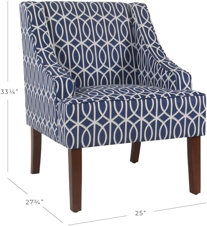 Homepop Home Decor Upholstered Classic Swoop Arm Accent Chair Accent Chairs for Living Room &amp Bedroom Decorative Home Furniture Classic Navy Geometric