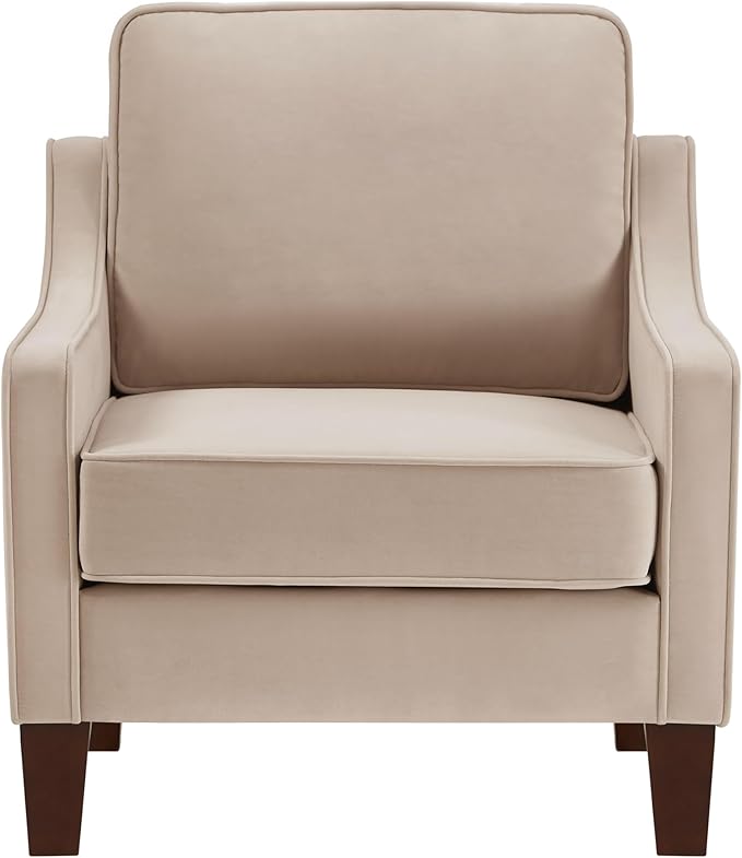 Velvet Upholstered Accent Chair Single Seat Sofa with Wooden Legs Modern Armchairs for Living RoomBedroom and OfficeTaupe