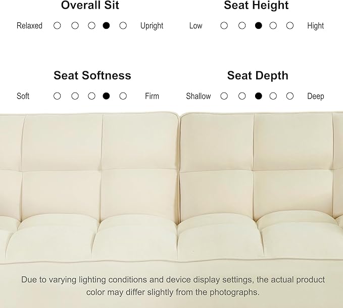 Convertible Futon Sofa Bed Sleeper Couch Bed with Adjustable Backrests Linen 3 Seater Small Couches for Small Spaces Living Room Bedroom(Beige 75)