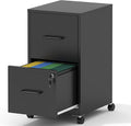 2 Drawer Mobile File Cabinet Metal Under Desk Filing Cabinet with Lock and Wheels Home Office Rolling File Cabinet for Legal/Letter Hanging File Folders Un-Assembled Black