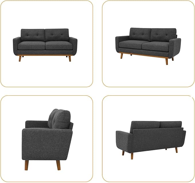 67.7 Mid-Century Modern Loveseat Sofa2-Seat Small Couch with Wooden Legs and Tufted Back for Living Room Bedroom Office ApartmentMini Upholstered Love Seat (Dark Gray)