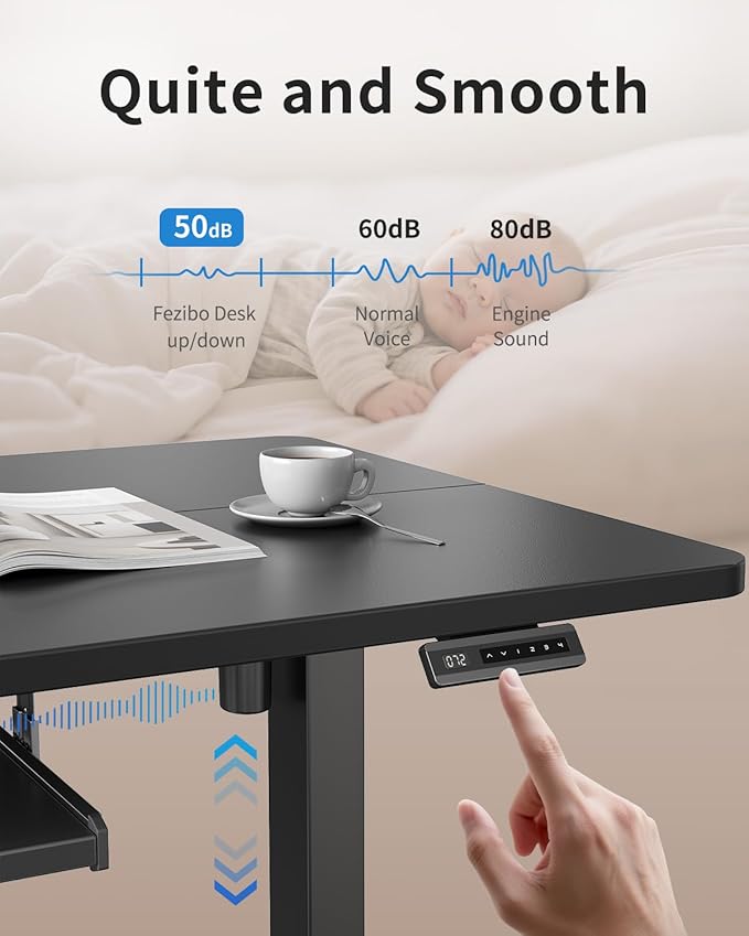 FEZIBO Standing Desk with Keyboard Tray 60 x 24 Inch Adjustable Height Sit Stand Desk with Memory Presets for Home Office Ergonomic Computer Workstation Black