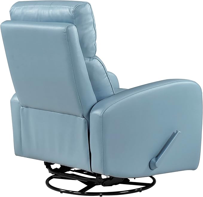 Lexicon Swivel Glider Reclining Chair Top Grain Leather Match Manual Pull Handle Recliner Comfy Nursery Glider Recliner Swivel Reclining Chair for Living Room/Office/Bedroom/Apartment Blue