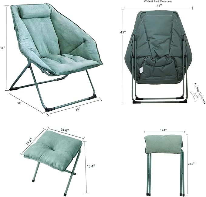 Hexagon Foldable Living Room Chair Saucer Chair for Adults Comfy Bedroom Lounge Chair Moon Chair Lazy Folding Chair for Dorm Rooms(Ottoman-Green)