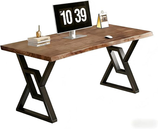 55inch Rustic Brown Solid Wood Computer Desk - Modern Gaming Workbench for Home Office Modern Simple Design Ideal for Study Writing Dining