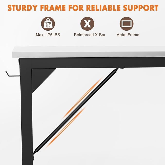Sweetcrispy Computer Small Office Desk 32 Inch Kids Student Study Writing Work with Storage Bag &amp Headphone Hooks Modern Simple Home Bedroom Table - White