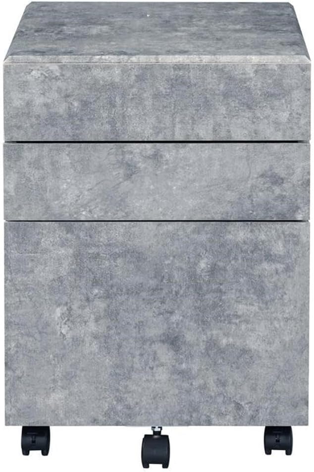 BOWERY HILL Wooden File Cabinet 16''W x 19''D x 22''H Faux Concrete and Silver Finish 3 Drawers with Caster Wheels Industrial Style Office Storage Organizer
