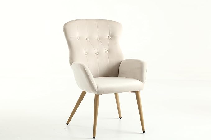 Hengming Accent Chair Modern Tufted Button Wingback Vanity Chair with Arms Upholstered Tall Back Desk Chair with Metal Legs for Living Room Bedroom Waiting Room(Blue)