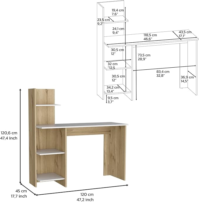 Writing Desk Four Shelves White &amp Pine: Modern Home Office Organizer