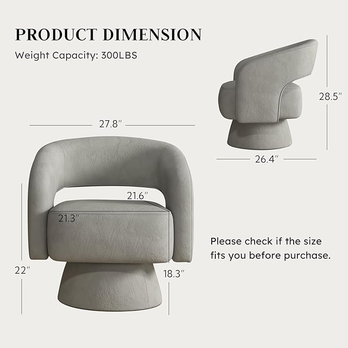 ANJ Swivel Accent Chair Modern Luxury Velvet Accent Chair Comfy Round Armchiars 360 Degree Swivel Barrel Chairs for Living Room Bedroom Office Grey