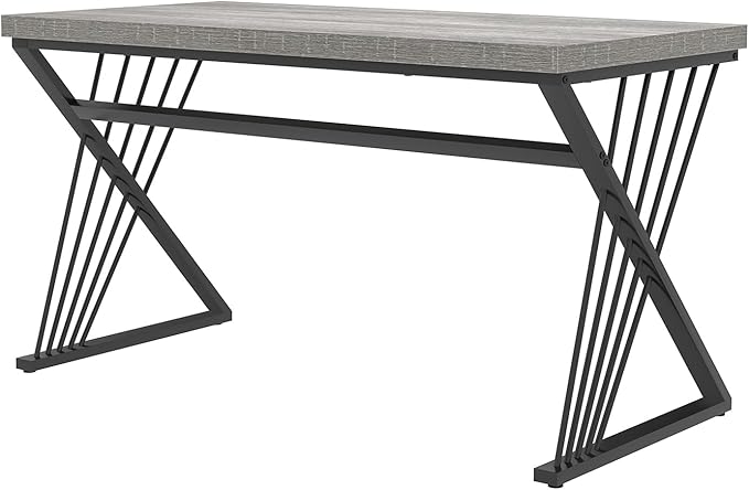 FOLUBAN Modern Desks Rustic Wood and Metal Computer Desk for Home Office Simple Study Writing Work PC Table for Bedroom Living Room Light Grey 47 Inch
