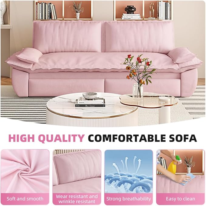 Cilee 73.2 Folding Sofa Bed 3-in-1 Convertible Loveseat Sleeper Sofa Pull Out Futon Sofa Bed Comfy Floor Couch with Storage Pocket &amp 2 Pillows Love Seats Furniture for Living Room Velvet Pi