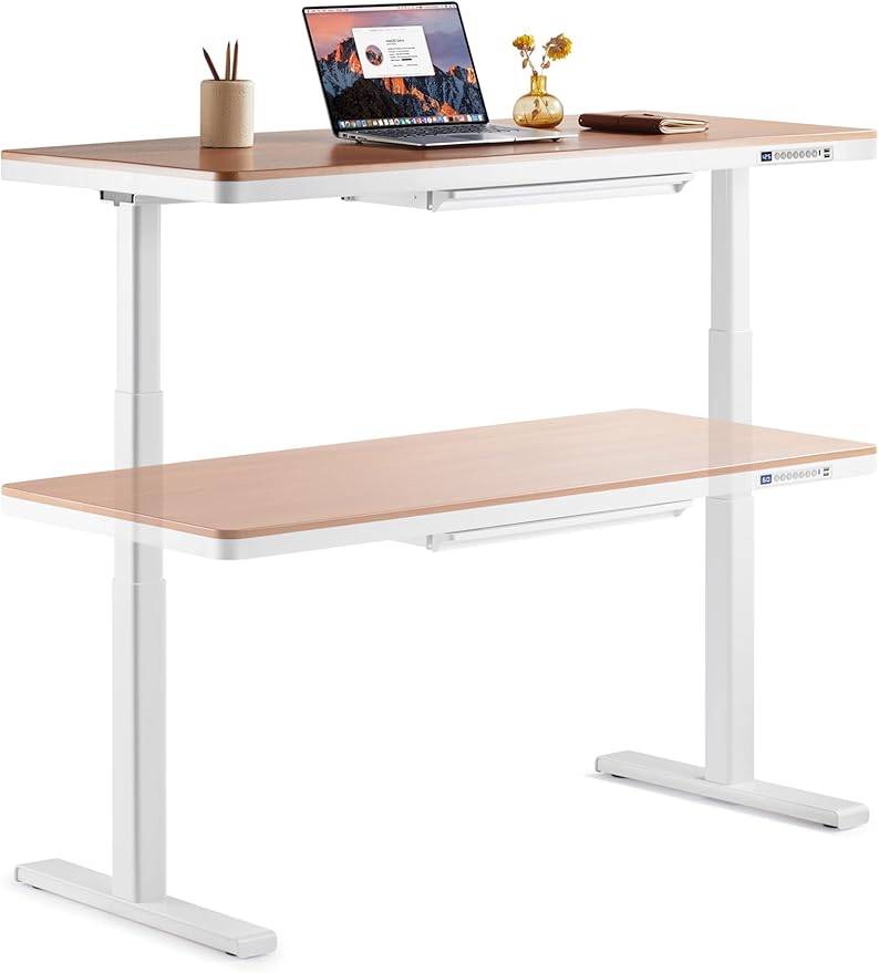 KINGSMITH 55x24 Inches Whole Piece Electric Standing Desk with Drawer Height Adjustable Stand up Desk for Home Office Ergonomic Sit to Stand Desk Computer Workstation Black Walnut
