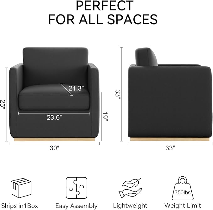 Sunny Heart Swivel Accent Chair Velvet Swivel Barrel ChairClub Chair with Wood Base Modern Upholstered Armchair Cozy Chairs for Living Room Bedroom Reading Leather-Black