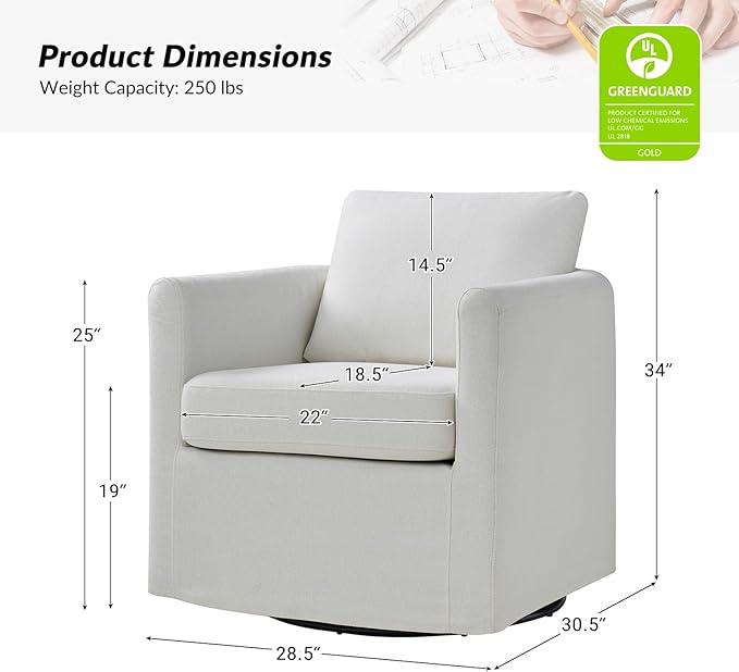 HULALA HOME 360-degree Swivel Accent Chair Set of 2 with Removable CoverRound Barrel Swivel Chair with Wide UpholsteredComfy Side Chair Sofa Chair for Living Room White