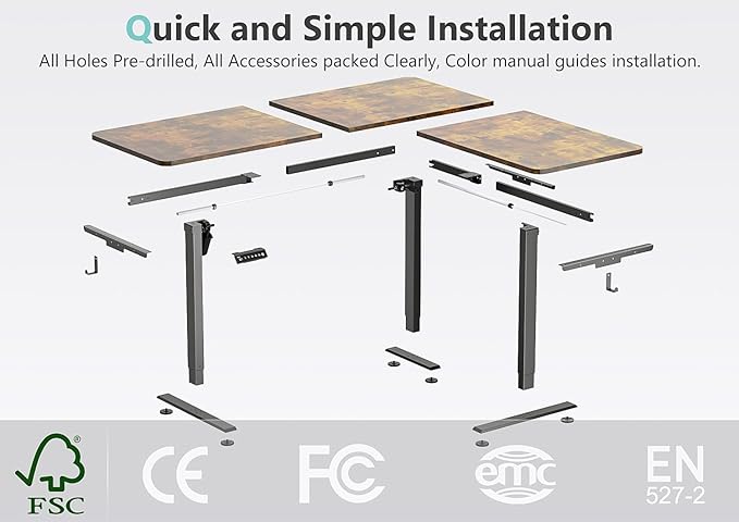Electric L Shaped Standing Desk Adjustable Height 63 x 55 Inch Corner Standing DeskSit Stand Up DeskHome Office DeskLarge Long Work Gaming (Spliced Desktop Rustic Brown)