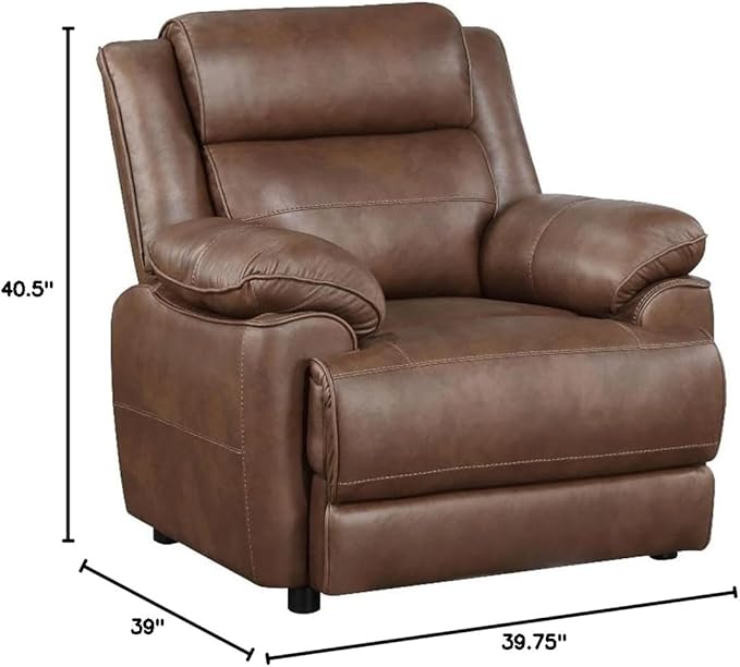 Pemberly Row Faux Leather Upholstered Accent Chair Dark Brown 40.5 H x 39.75 W x 39 D Pillowtop Arms Pocket Coil Seating Foam Cushions Stationary Design for Living Room or Master Suite Use