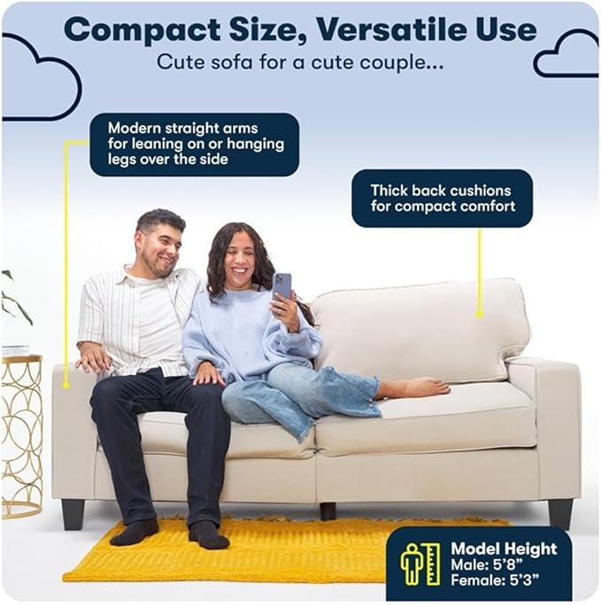 Pemberly Row 73 Track Arm Sofa Charcoal Removable Covers Polyester Upholstery Compact Space-Saving Design High-Density Foam Cushion Solid Wood Frame Modern Living Room Seating