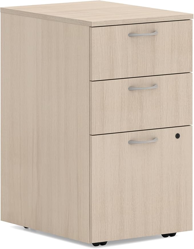 HON MOD 3 Drawer File Cabinet On Wheels Mobile Pedestal for Filing Cabinets for Home Office 15 W Portable Storage Desert Oak