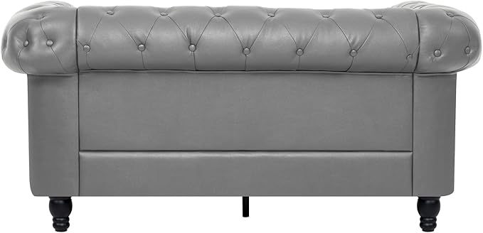 Naomi Home Chesterfield Sofa Set with Accent Chair Modern Leather Living Room Furniture with Tufted Design Perfect for Bedroom or Living Room Dcor Gray/PU/Loveseat