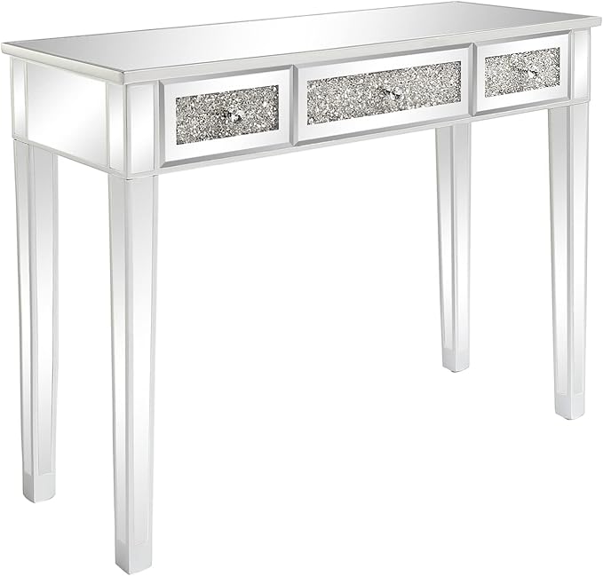 JHshop 42 Console Table Mirror Computer Desk Office Desk Writing Table for Home Office Desk WorkstationMirrored Desk with 3 Drawers Console Table Mirror Sofa Table Living Room Entryway Foyer