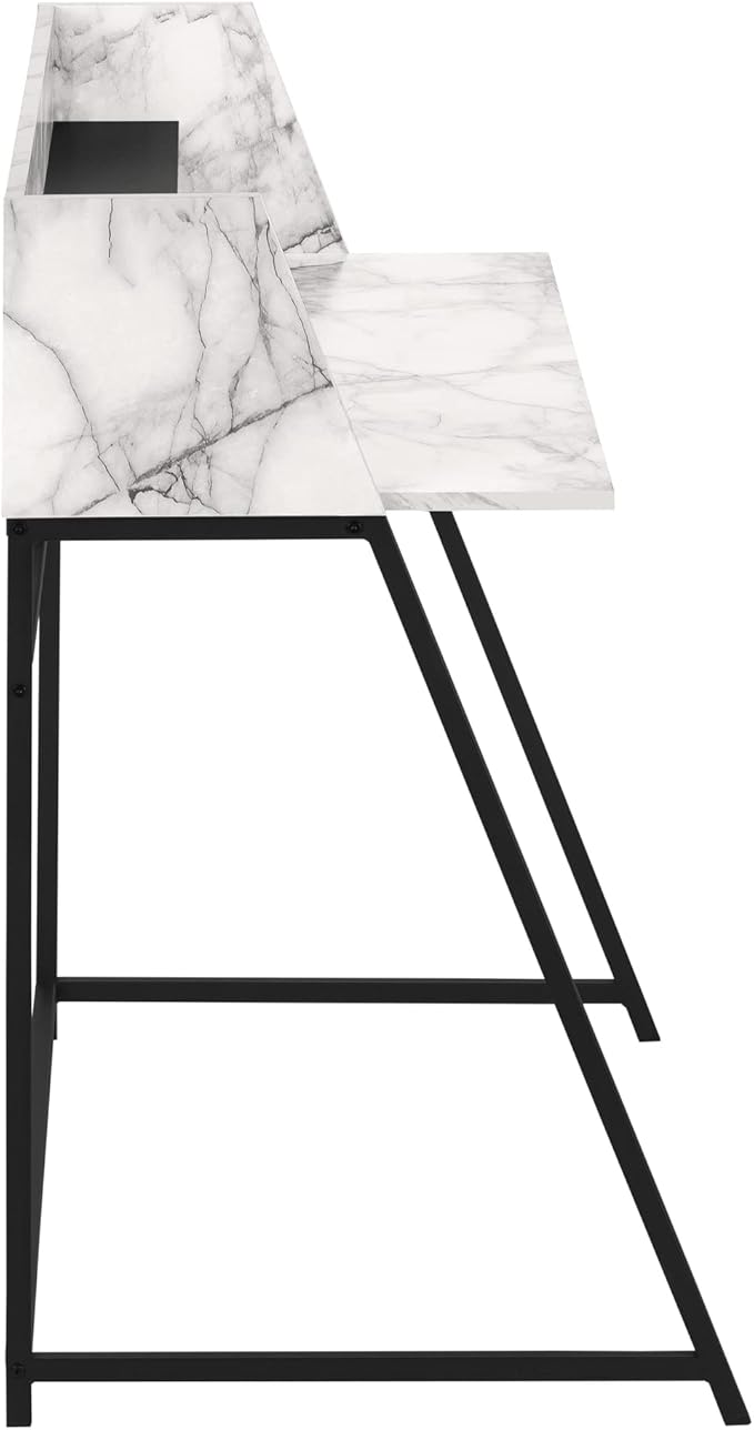 Penau Computer Desk for Home Office Contemporary Design 48l White Marble Look Laminate with Black Metal Base