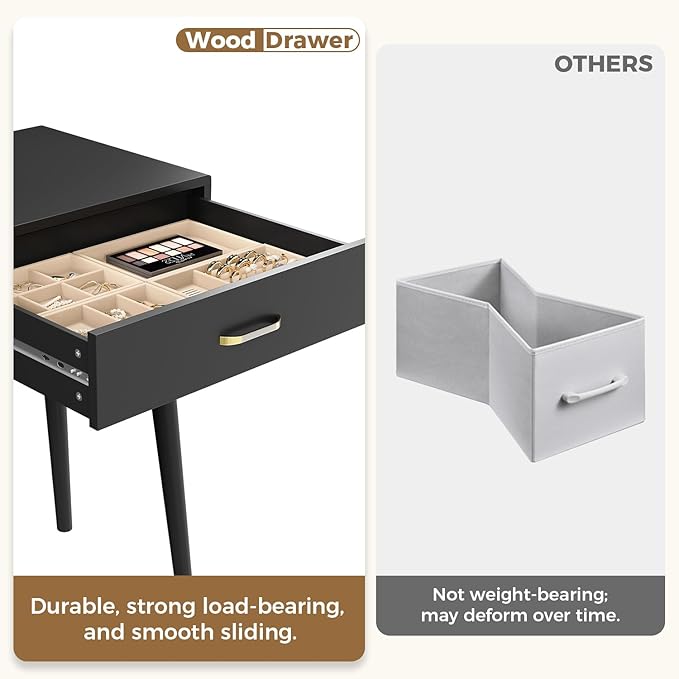 Small Black Desk with Drawers - 40 Inch Home Office Study Writing Desk for Bedroom Vanity Desk with 4 Solid Legs Modern Computer Desk for Small Spaces (Balck)