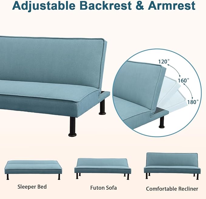 Convertible Futon Sofa Bed Modern Sleeper Couch Sofabed Reversible Recliner Sofa with 3 Adjustable Positions for Living Room Studio Apartment Office Small Space 64 x 33 x 32in.