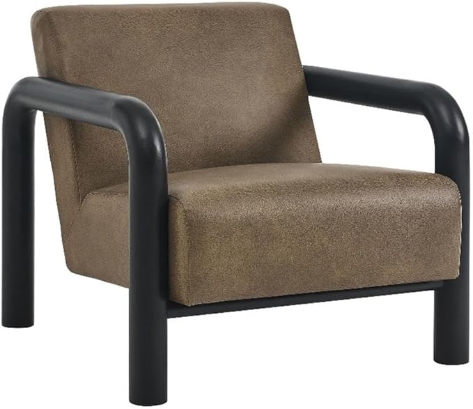 Modway Sereno Modern Vegan Leather Accent Chair in Mushroom Black with Rounded Wood Armrests – Faux Leather Lounge Chair for Living Room or Bedroom