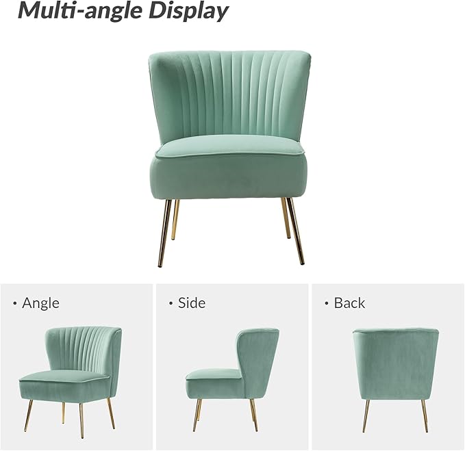 HULALA Home Velvet Accent Chair Set of 2 Modern Armless Upholstered Side Chair with Glam Gold Metal Legs for Vanity Living Room Bedroom - SAGE