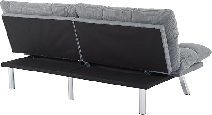 Modern Light Gray Corduroy Convertible Folding Futon Couch Sofa Bed Adjustable Pillow Top Arm Memory Foam Couch Double Loveseat Sofa for Compact Living Space Apartment Bedroom (67.3 Light Gray)
