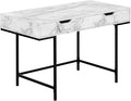 Computer Desk Home Office Laptop Storage Drawers 48 l Work White Marble Look Laminate Black Metal Contemporary Modern