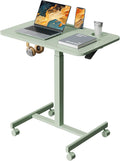 Mobile Standing Desk 28 inch Rolling Laptop Cart Adjustable Height with Cup Holder Portable Table with 4 Lockable Wheels Green Computer Workstation with Hook and Slots for Home Office