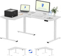 FLEXISPOT L Shaped Standing Desk 63 x 47 Inch Electric Height Adjustable Corner Desk Sit Stand Computer Workstation Preset Controller Home Office White Frame with White Top