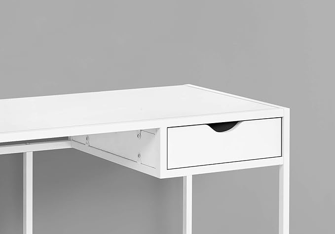 Penau Contemporary Computer Desk for Home Office 42.25 Inch Compact Design with Storage Drawer White Laminate and Metal Frame