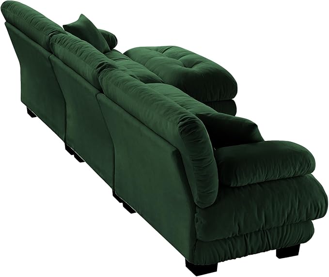 Modular Sectional Sofa 3 Seater Cloud Couch with Ottoman L Shaped Deep Seat Sofas Sectional Couch for Living Room Comfy Chenille Modular Sofa Set with Throw Pillows Modern Sleeper Couchs Green
