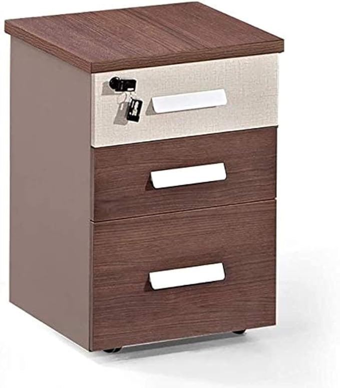 Mobile Wooden File Cabinet with Lock - Floor-Standing Storage Solution for Office and Home(E)