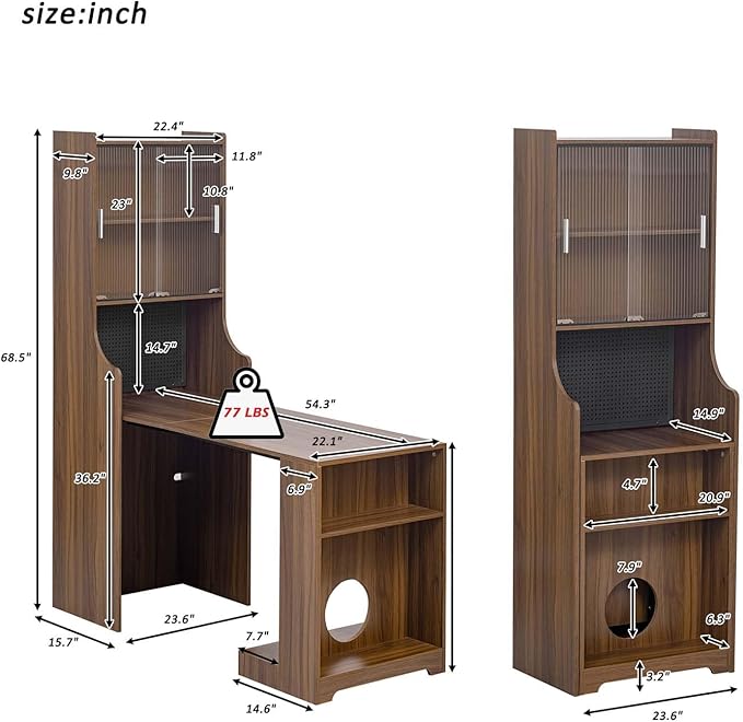 Folding Out Desk with Storage Expandable Hidden Desk Space-Saving Pull Out Murphy Table Writing Table with Shelves and Free Cat Bed for Home Office Bedroom Dorm Room Small Spaces (Walnut..)