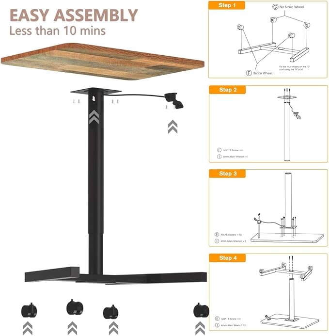 28-Inch Mobile Standing Desk Adjustable Height Portable Standing Desk with Lockable Wheels Rolling Table for Home Office Classroom Hospital (Rustic Brown Aluminum Pro)