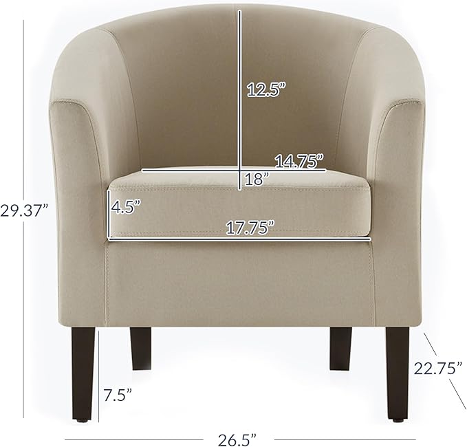 BELLEZE Accent Barrel Chair Linen Round Club Tub Sofa Corner Chair with Flared Legs and Cozy Soft Padding for Living Room Bedroom Waiting Room - Beige