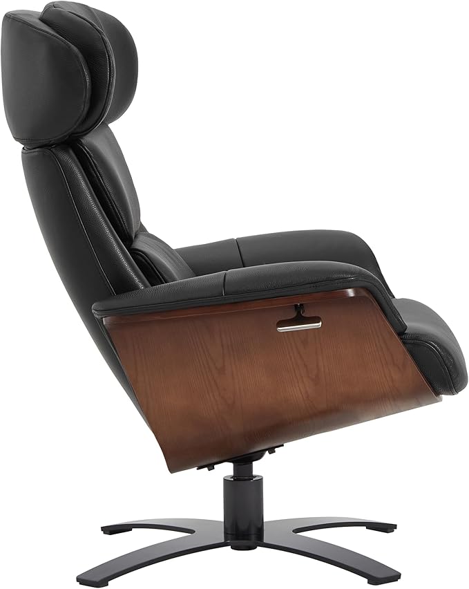 CHITA Genuine Leather Reclining Swivel Chair with Adjustable Headrest and Ottoman for Living Room Black