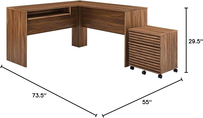 Modway Render Mid-Century Modern Office Desk and File Cabinet Set Walnut