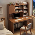 LITFAD Modern Computer Desk Work from Home Desk with Hutch Bookcase and Integrated Cable Management Rectangular Wood Office Desk 3 Drawers 39.4 L x 17.7 W x 64.2 H Dark Walnut